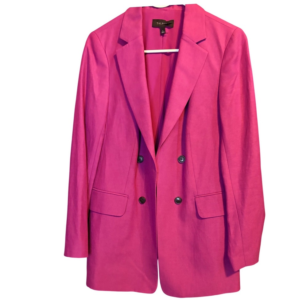 Talbots Magenta Pink Linen Blend Double Breasted Blazer Jacket Size 6 JO3069